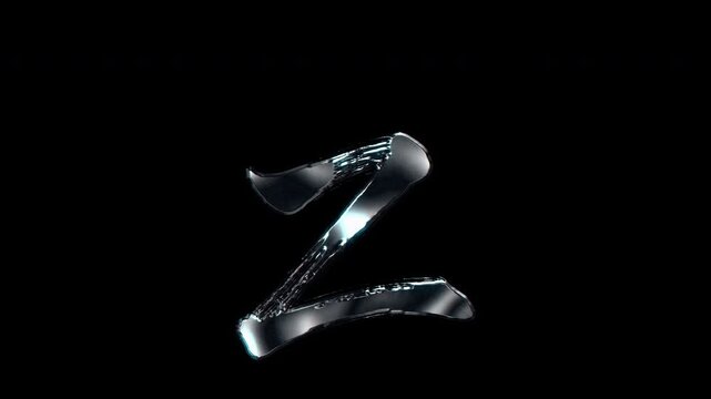 Silver metallic brush-stroke lowercase "z". Alpha channel. Seamless loop video