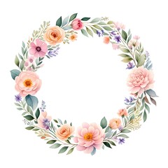 Obraz premium Delicate watercolor floral wreath with soft pastel roses and greenery