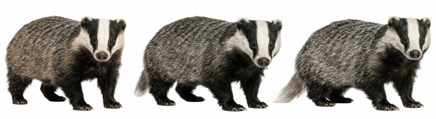 a set of European badger wildlife illustration PNG assets for forest ecosystem education, burrow behavior studies and countryside themed creative design projects   © Alba
