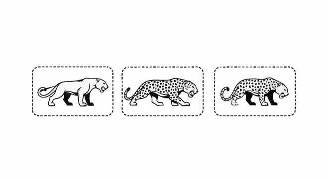 Wild big cat icons including panther and spotted leopards