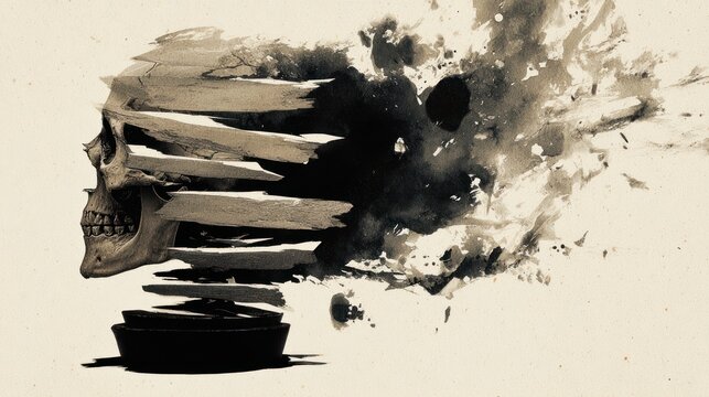 Abstract ink skull illustration displaying concept of mortality