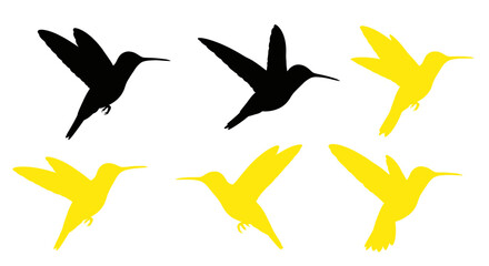 Black and Yellow Hummingbird Silhouettes in Flight © Tuku