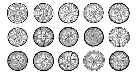 Set of wood log cross sections, tree rings, timber, natural texture pattern © Tuku