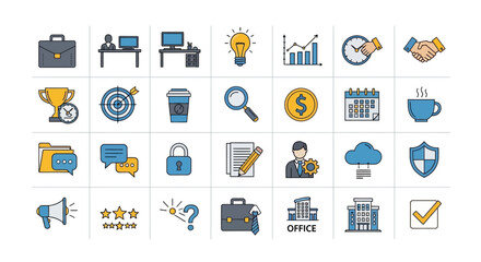 Fototapeta premium Business and Office Icons Set: Success, Strategy, Finance, and Communication