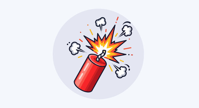 Exploding Dynamite Stick Icon with Smoke and Sparks
