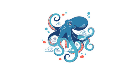Colorful octopus with curly tentacles swimming. © Aput