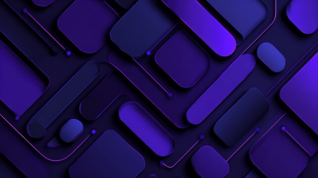 Abstract dark purple and blue rounded geometric tiles background with neon line circuit nodes patterns tech concept