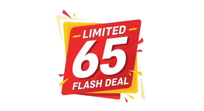 Limited 65 Flash Deal - Red Yellow Sale Banner, Discount Offer, Special Promotion