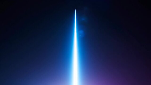 Abstract Blue Light Beam Ascending on Dark Background.