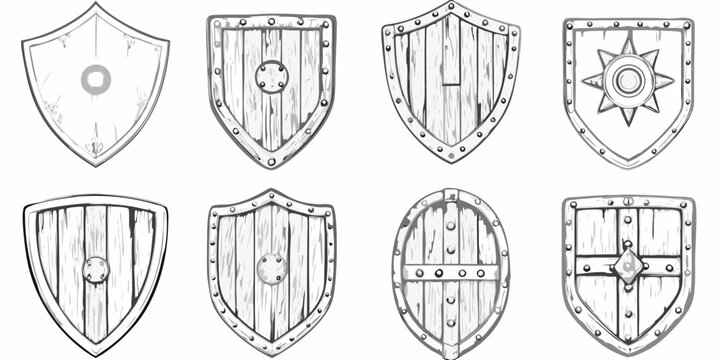 hand drawn shield collection black and white sketch vector
