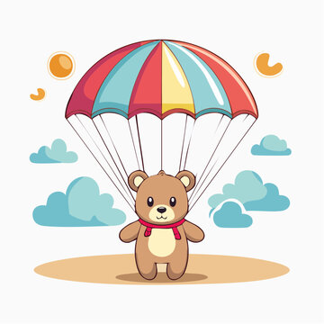 Cute Bear Parachuting with Colorful Parachute