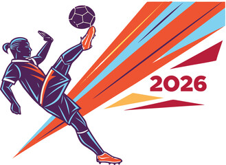 Obraz premium Modern geometric basketball action design with dynamic player and bright 2026 typography composition.