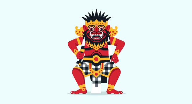 Balinese Traditional Ogoh Ogoh Barong Dance Culture Mascot Vector Illustration