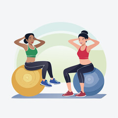 Fototapeta premium Two Women Exercising with Stability Balls