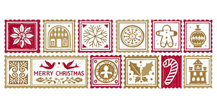 vectorized christmas postage stamps collection festive holiday design