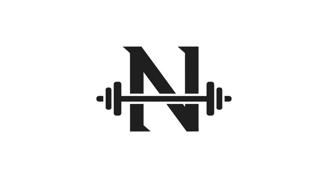 Bold Letter N Logo with Barbell - Fitness and Gym Emblem