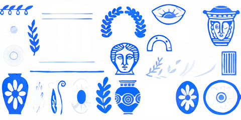 ancient greek ornaments and pottery blue vector illustration © Arif