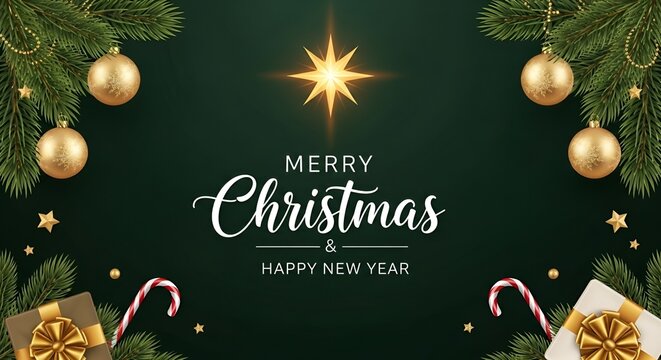 Elegant Dark Green Merry Christmas And Happy New Year