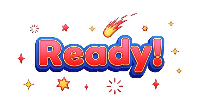Game Ready Action Start 3D Neon Typography
