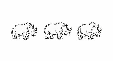 Fototapeta premium Rhinoceros wildlife outline icon with dashed border