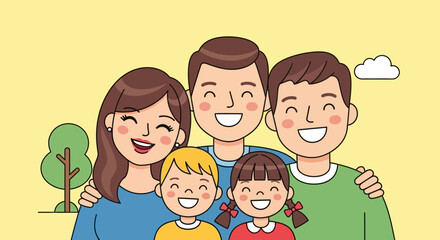 Obraz premium Happy Family Portrait: Parents and Two Children Smiling Together in a Park
