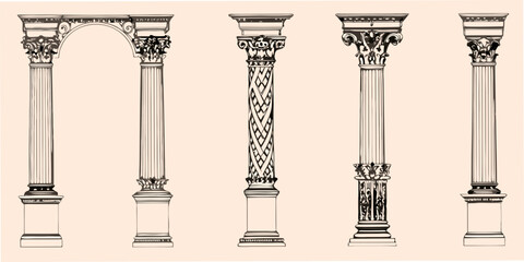 Fototapeta premium ornate archway illustrations with columns detailed vector art