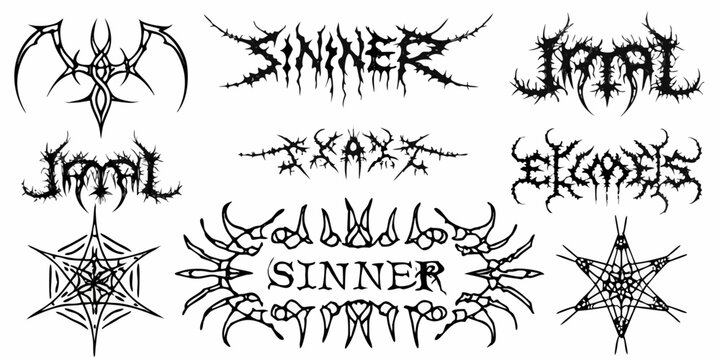 black metal band logo designs dark fantasy style isolated on white