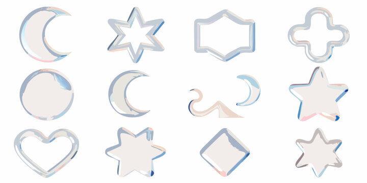 holographic iridescent star moon and heart shaped icons set