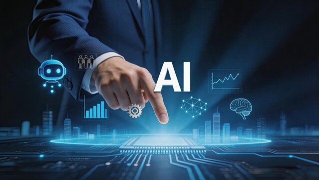 Artificial intelligence AI future technology concept, machine learning algorithm innovation, neural network processing, smart city digital transformation, automation robotics