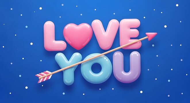 Cute And Romantic Love You 3D Text Design