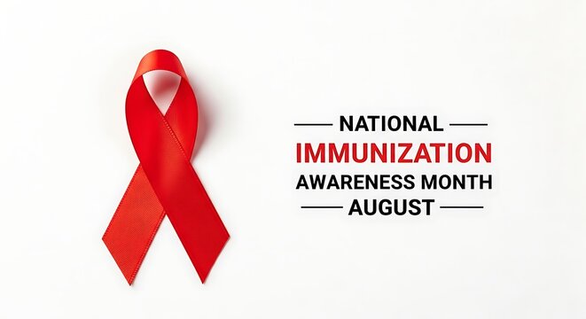 National immunization awareness month august red ribbon symbol isolated on white background