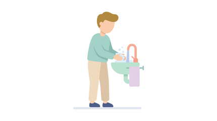 Fototapeta premium Illustration of a young boy washing his hands at a sink for hygiene.