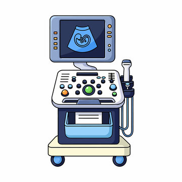 Vector illustration of medical ultrasound machine with fetus scan on monitor isolated on white