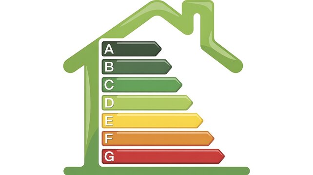 Energy efficiency rating, house energy labels, color-coded rating system, eco rating chart