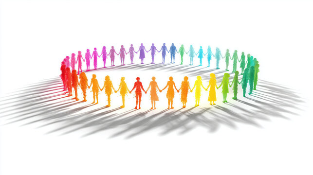 Colorful human chain symbolizing unity and inclusion