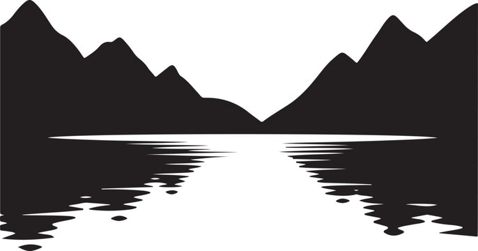 Mountain lake silhouette vector
