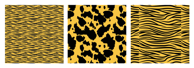 Tiger and leopard skin texture seamless pattern collection. W ild animal print seamless background set with tiger and cheetah stripes for fashion textile design © Wahib