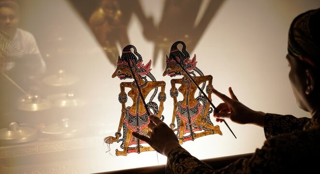Traditional shadow puppet performance art form.