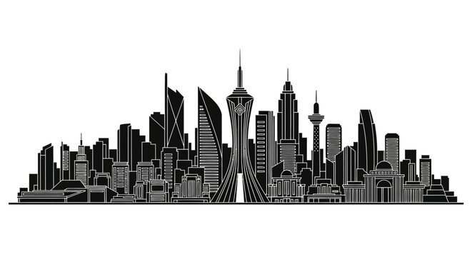 Kuwait City skyline silhouette, detailed urban cityscape vector