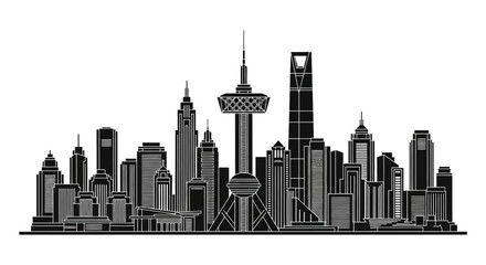 Obraz premium Shanghai skyline silhouette with Oriental Pearl Tower, urban cityscape