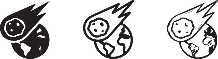 Set of meteor hitting the planet icons representing space disaster isolated on white space. © graphicaestyn
