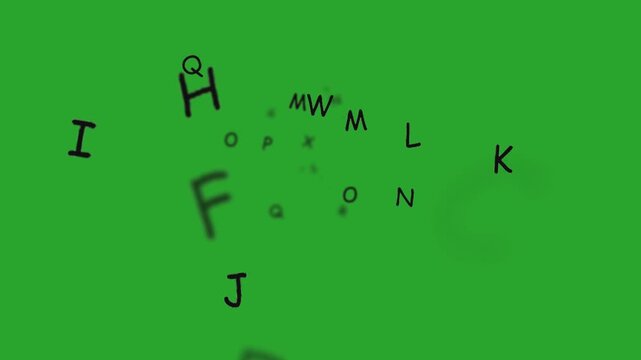 Black uppercase english alphabet letters typography animated on a green screen chroma key background.  useful beautiful futuristic smooth looping motion quality isolated ultra raw pro epic texture