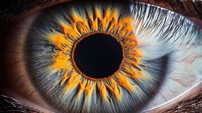 Iris furrows macro professional photography revealing anatomical eye structure with brilliant color transitions and surface details