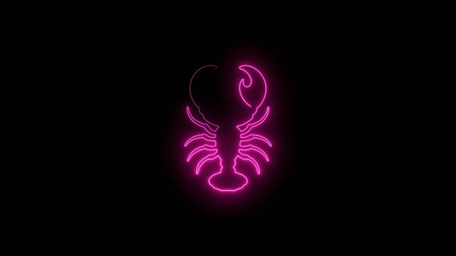 Lobster or crayfish emblem. Seafood shop, signboard, restaurant menu, fish market emblem design. Fresh seafood or shellfish product. Neon glowing.