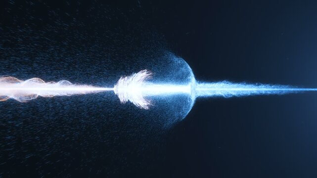 Concept animation of particles colliding at light speed in a collider accelerator