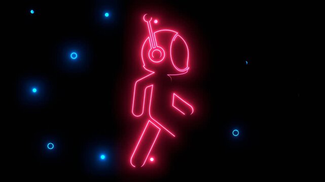 Astronaut neon shine icon. Spaceman figure in a walking motion. Astronaut cosmic traveler concept.