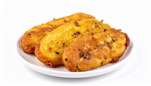 Pisang goreng banana fritters, isolated on white background