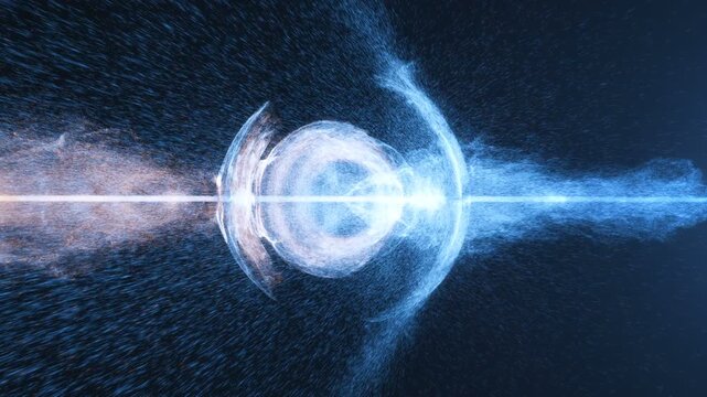 Concept animation of particles colliding at light speed in a collider accelerator