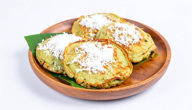 Serabi pancakes with coconut topping, isolated on white background