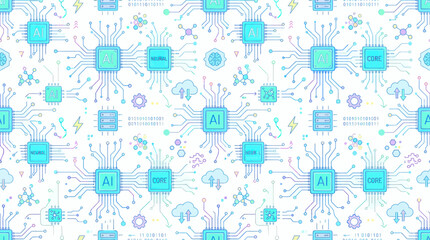 Obraz premium AI and Core Technology Seamless Pattern - Blue Circuit Board Background for Tech Industry